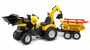 TRACTOR DE PEDALES CON PALA, EXCAVADORA, REMOLQUE, Y ACCESORIOS